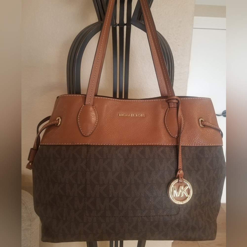 Michael Kors Brown and Tan Monogram Tote